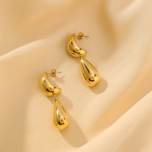Double-layer hollow water drop earrings in 18K gold plated stainless steel for women
