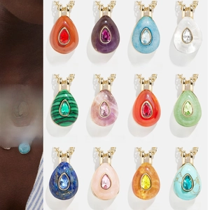 Birthstone Necklace Teardrop Pendant Copper 18K Gold Plated Natural Stone Zircon Elegant Fashion Jewelry For Women
