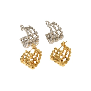 Eleganti orecchini a cerchio a C con perline in oro 18K e acciaio inossidabile