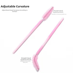 Detail of adjustable pink disposable eyelash brushes showing bendable head for grooming