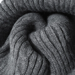 Thick ribbed knit beanie in charcoal grey featuring warm wool-like textured fabric