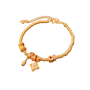 24K gold-plated beaded flower adjustable bracelet with charms and lobster clasp closure