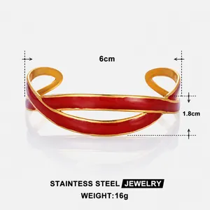 Detailed specs of red enamel stainless steel cuff with 6cm diameter and 1.8cm width
