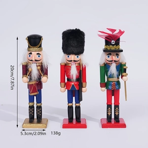 Detailed dimensions of 20cm wooden Nutcracker soldier figurines with weight and base size