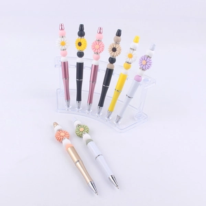6-pack creative DIY beaded pens with sunflower silicone charms and colorful metal barrels
