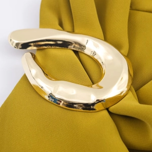 Golden irregular metal buckle with olive green fabric halter neck top for women