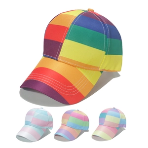 Baseballkappe Regenbogen Gestreift Polyester Sonnenschutz Sportlich Verstellbar Unisex Hip Hop Gebogener Schirm