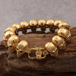 Bracelet tête de mort en acier inoxydable doré 18K pour homme style hip-hop