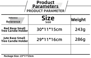 Detailed size and weight chart for red fruit and pine cone Christmas tree candle holders