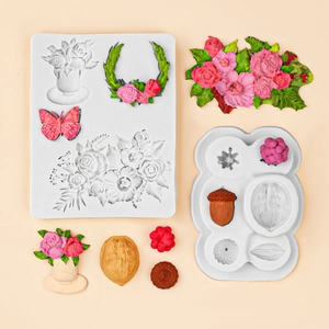 Silicone flower and nut molds with butterfly rose designs for cake decorating and DIY crafts