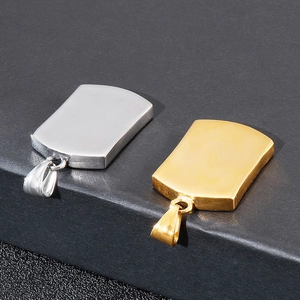 Punk style rectangular dog tag pendants in gold and silver polished stainless steel