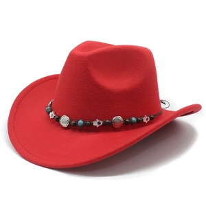 Western Cowboy Hat Polyester Felt Ethnic Bead Band Hamsa Hand Charms Bohemian Vintage Wide Brim Fedora For Men Women
