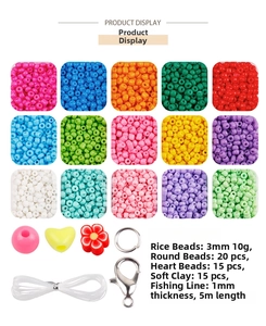 Detail view of 15-grid DIY jewelry bead set with colorful glass beads and accessories