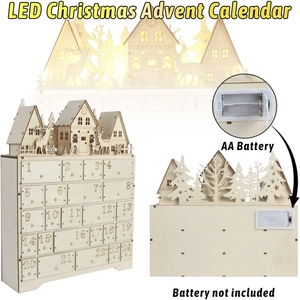 Wooden DIY Christmas Advent Calendar with 24 drawers and LED forest scene display