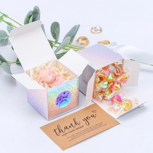 Holographic cube gift box with thank you card and stickers for small business packaging