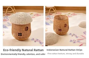 Detail of mushroom rattan storage basket made of eco-friendly Indonesian natural vine