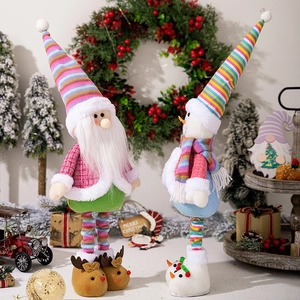 Colorful telescopic Christmas Santa and snowman dolls with striped hats and reindeer boots