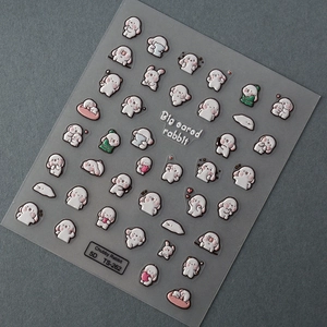5D embossed nail art stickers featuring cute cartoon rabbit and heart patterns