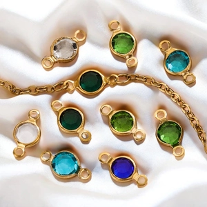 Colorful crystal circle connectors with gold stainless steel chains for DIY jewelry making
