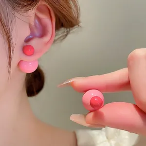 Double Sided Ball Stud Earrings With 925 Sterling Silver Earring Post Acrylic Round Contrasting Color Trendy For Women
