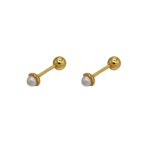 Minimalistische Perlenohrstecker in Gold mit runden weißen Perlen und Schraubverschluss