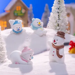 Set of 4 creative miniature Christmas snowmen for winter DIY micro landscape decoration