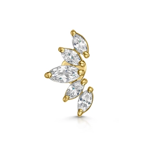 Curved gold stainless steel ear stud with five marquise-cut sparkling zircon stones