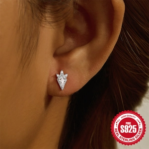 S925 sterling silver opal piercing stud earring worn on ear for elegant style