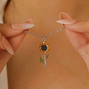 Collier Pendentif Tournesol Et Boucles D'oreilles Fleur Alliage Résine Fausse Künstliche Perle Émail Cristal Bijoux De Mode Pour Femmes