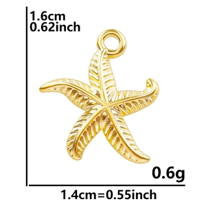 Golden 304 stainless steel starfish pendant showing 1.6cm height and 0.6g weight