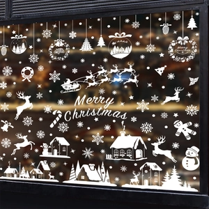 Autocollants De Fenêtre De Noël PVC Électrostatiques Renne Flocon De Neige Père Noël Décalcomanies Pour Verre Décoration Blanche