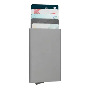Minimalist RFID blocking aluminum credit card holder with automatic pop-up mechanism