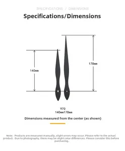 Detail of matte black metal clock hands, 140mm and 178mm length for model 970