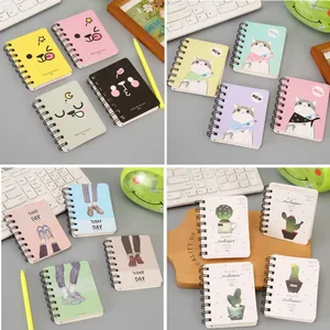 Mini Spiral Notebook Pocket Portable Notepad Cartoon Cat Cactus Design Diary Journal Student Office Stationery Supply