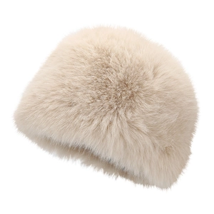 Winter faux fur bucket hat in cream white, fluffy Russian style plush ear protection cap