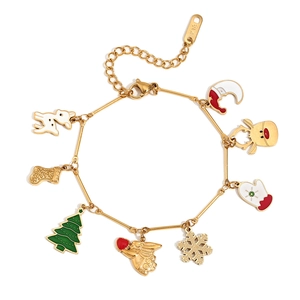 Bracelet trombone plaqué or 18 carats avec breloques de Noël colorées et fermoir mousqueton