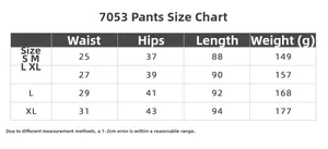 Detailed size chart for high-waisted yoga pants showing measurements from size S to XL