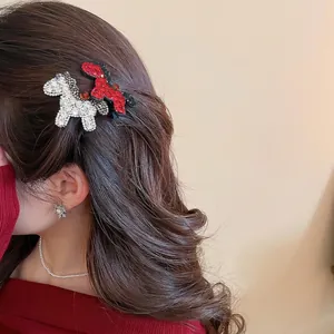 Sparkling red rhinestone puppy hair clip for women, cute crystal dog hairpin styling