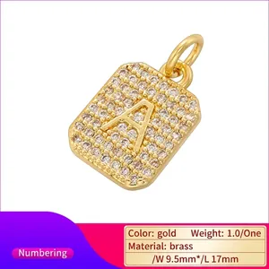 Luxurious gold square pendant with letter A, featuring AAA cubic zirconia inlays