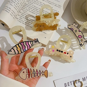 Cute cartoon cat and dog claw clips in creamy acetate for children and women hair