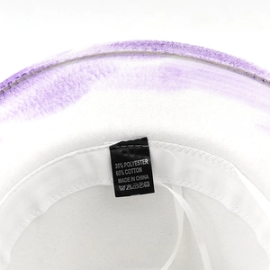 Detail of wool fedora inner lining showing 65% cotton blend label and sweatband
