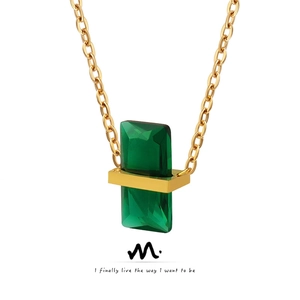 Rectangle Zircon Pendant Necklace 18K Gold Plated Titanium Steel Geometric Birthstone Style Niche Design Jewelry For Women