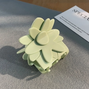Elegant matte pale green flower hair claw clip for women stylish shark hair accessories