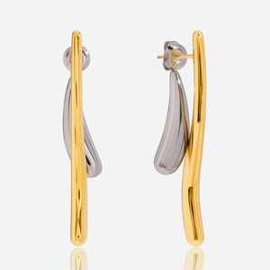 Boucles d'Oreilles Clous Minimalistes en Acier Inoxydable Bicolore Avant Arrière Géométriques Fluides Bijoux Femmes