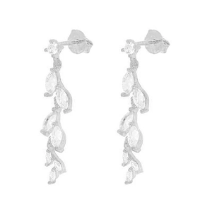 Elegant silver leaf drop earrings with marquise-cut crystal diamonds in a plant design