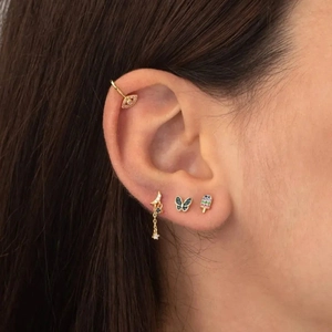 Exquisite gold-plated moon tassel earrings and devil eye ear cuff set for women