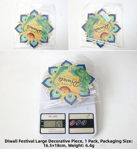 Detailed peacock Happy Diwali cake topper with dimensions 16.5x18cm and weight 6.4g