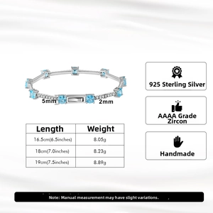 Tableau des tailles du bracelet en argent 925 avec zircon bleu, longueur et poids