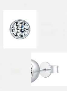 Detail of S925 sterling silver stamp on Moissanite stud earrings with D Color VVS1 stone