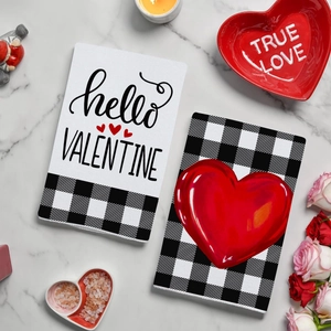 Valentine Day Kitchen Dish Towels Polyester Absorbent Tea Towels Decorative Heart Buffalo Plaid Pattern For Home